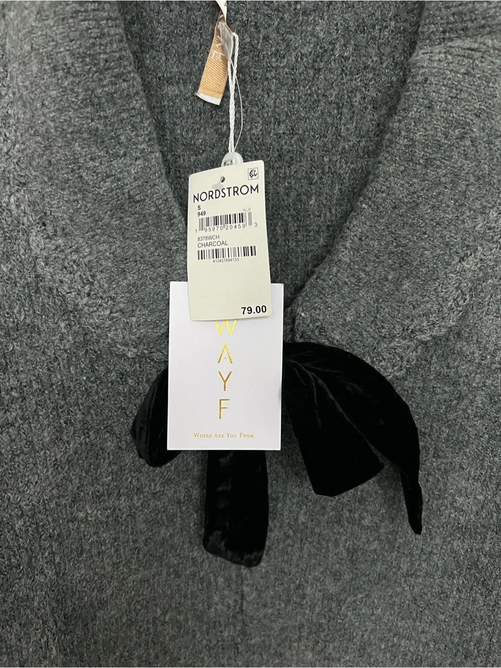 WAYF charcoal V-Neck Bow Detail Women's Sweater
